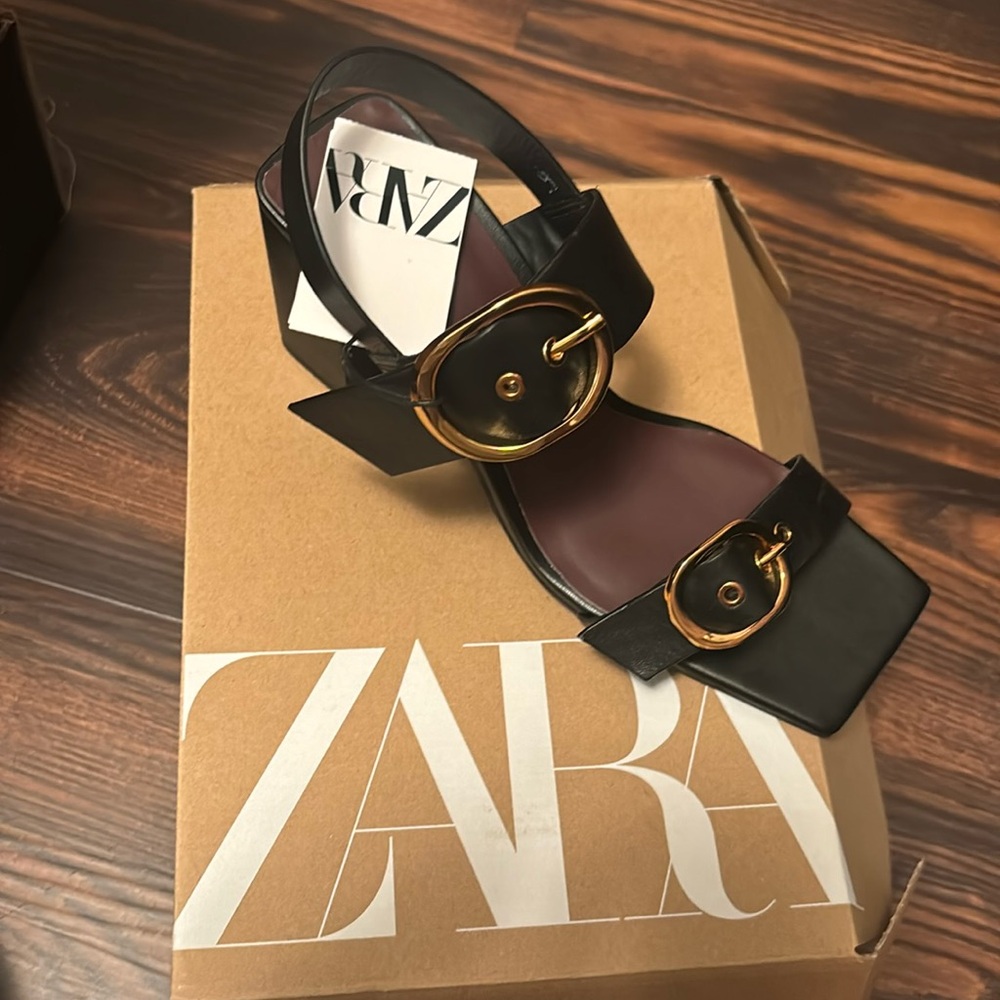 ZARA squared-toe high heels.